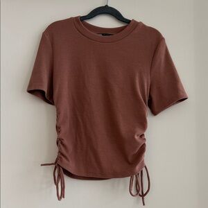 Zara Ribbed Ruched Crop Top in Rust